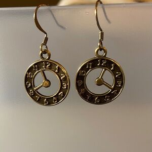 Whimsical Clock Face Drop Earrings with Roman Numerals; New and Unused